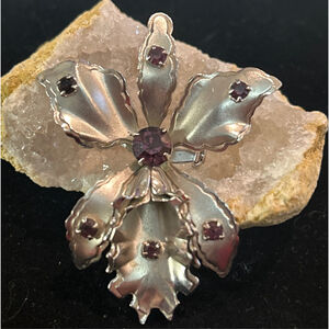 Women's Silver & Purple Rhinestone orchid Brooch One Size
